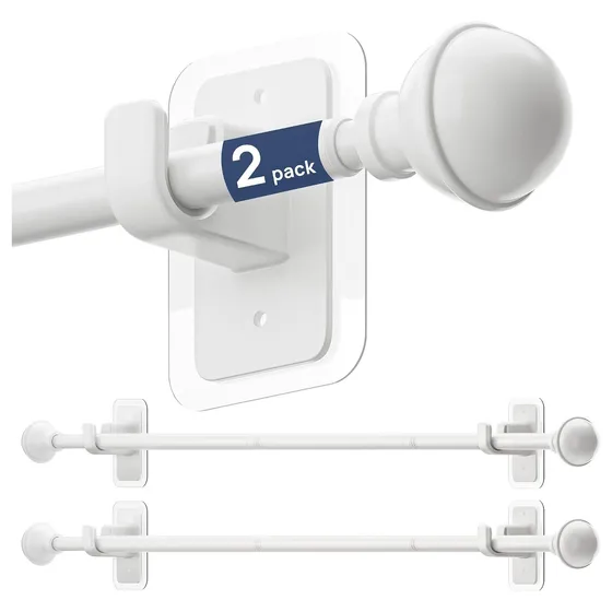 ENJOYBASICS No-Drill Curtain Rods, 2-Pack — White